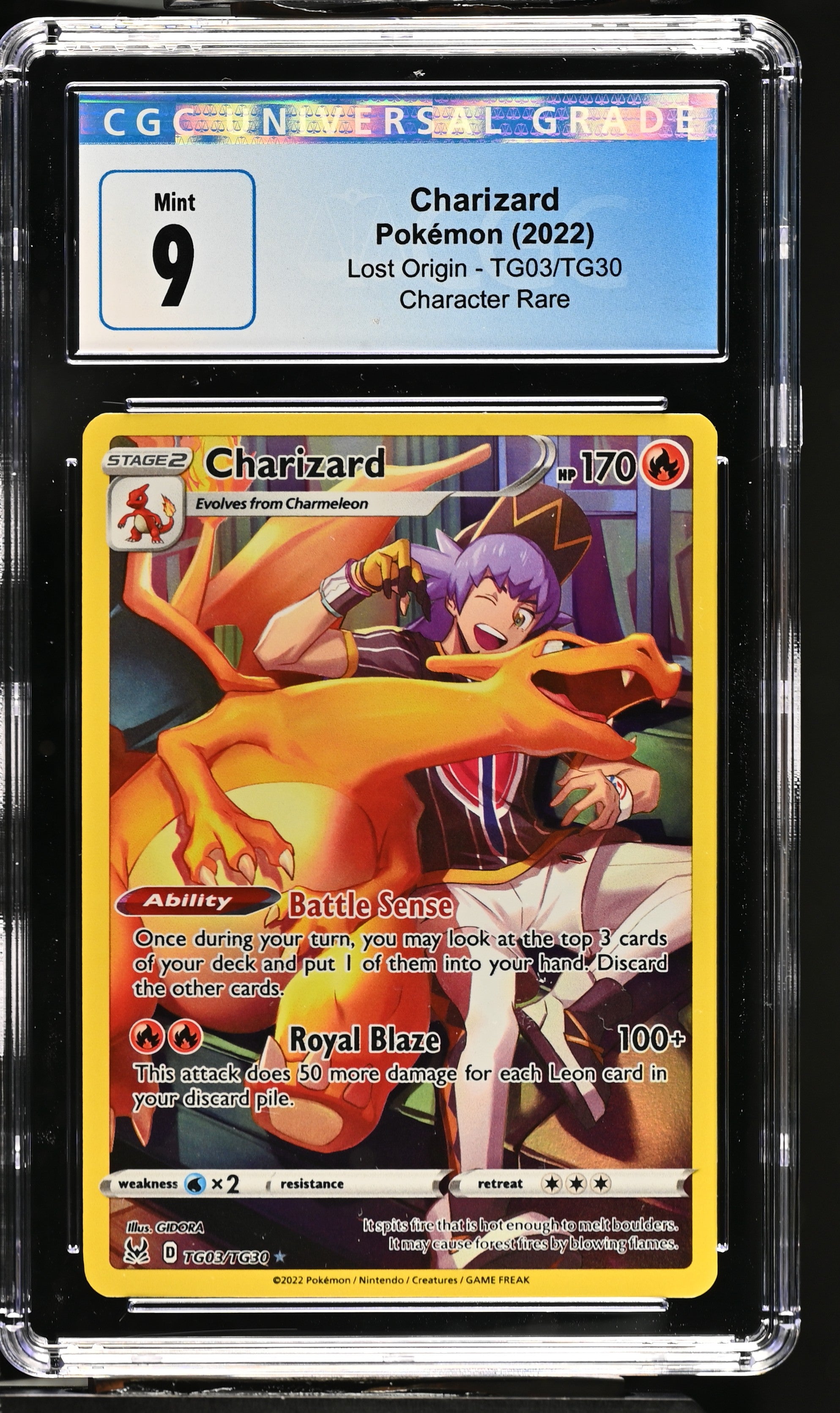 Add a legendary touch to your collection with the 2022 Lost Origin Charizard TG03, graded CGC 9. This visually striking card showcases Charizard in all its glory, making it a standout piece for any Pokémon enthusiast. Don’t miss the chance to own this high-quality Charizard card!