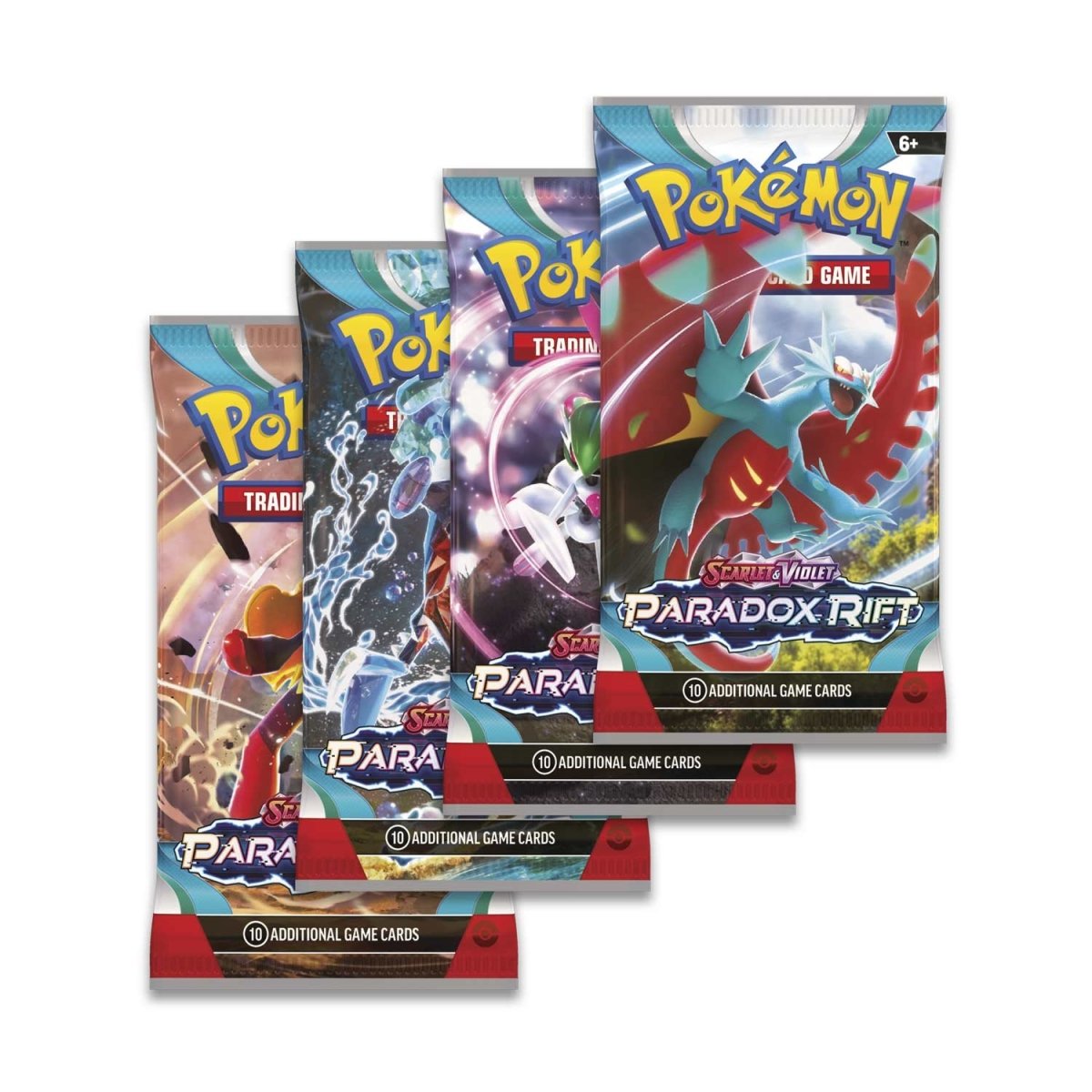 Dive into the clouds and explore a land that appears to be unbound by time! With ferocious attacks, Ancient Pokémon like Roaring Moon ex and Sandy Shocks ex appear alongside artificial Future Pokémon like Iron Valiant ex and Iron Hands ex. Meanwhile, Garchomp ex, Mewtwo ex, and others Terastallize to gain new types, as Armarouge ex, Gholdengo ex, and more Pokémon ex join the fray. Adventure awaits as timelines collide in the Pokémon TCG: Scarlet & Violet—Paradox Rift expansion!